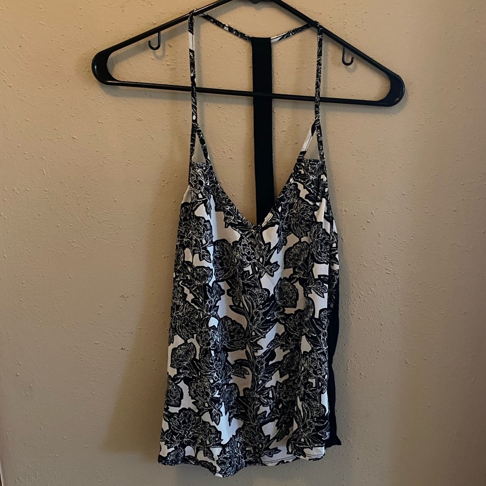 Black and white floral t-back tank